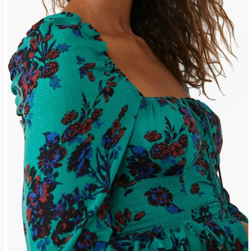 NEW Free People Hilary Printed Top in Green Combo - Picture 5 of 7